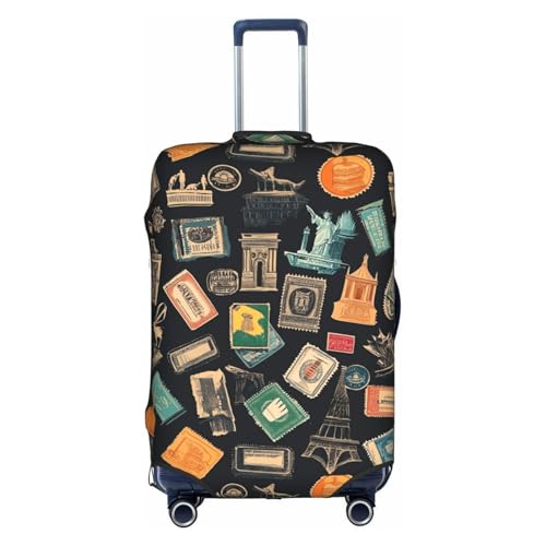 Retro Travel Stamps Stickers Travel Luggage Cover Elastic Suitcase Protector Washable Baggage Covers For Trunk Case Fits 29-32 Inch Luggage