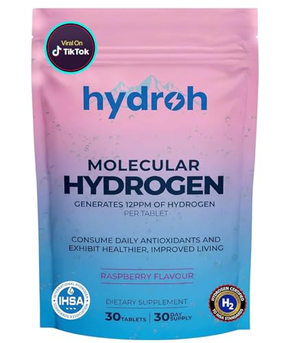 Hydrogen Water Tablets Molecular Hydrogen Tablets for Drinking Water Antioxidant-Rich Supports Brain Energy & Health - Quick-Dissolving - Raspberry H2 Tabs - (30-Day Supply) (Raspberry)