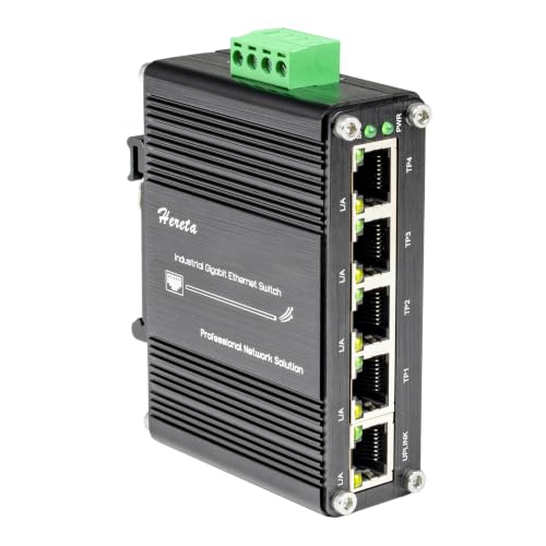 Image of Mini Industrial 5 Port Gigabit Switch Ethernet Switch,Unmanaged Network Switch Ethernet Hub with 5 x RJ45 Port 10 /100 /1000Mbps,12~48VDC,Din-Rail, Wall Mountable