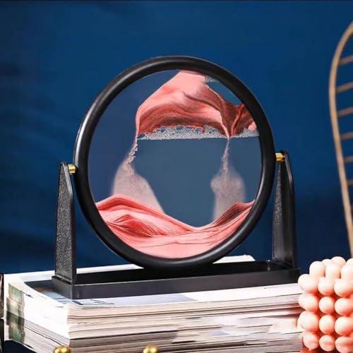 Oniissy Art de mouvement de sable 3D avec cadre rotatif pour peinture dynamique au sable mouvant, décoration de maison et de bureau en couleur rose, construction en verre et plastique de 25 cm