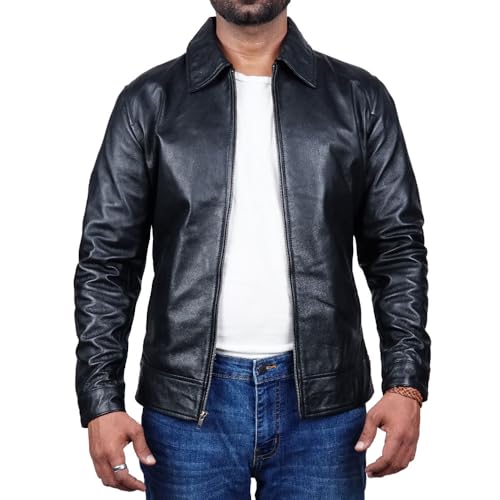 Polo Collar Premium Leather Jacket Men Old School Classic Style Everyday Wear Lambskin Mens Leather Jacket 5