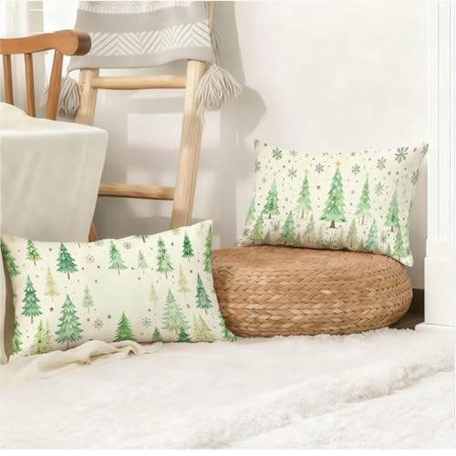 Housse coussin 60x90cm Noël en lin vert imperméable avec fermeture éclair - 5