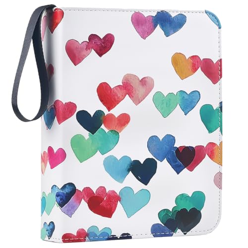 FANXIYA Álbum para Cartas Coleccionables - Carpeta 400 Cartas, 50 Páginas de 4 Bolsillos, Archivador Impermeable con Cremallera para Cromos, Juegos de Mesa y Cartas de Colección (Corazones de Colores)