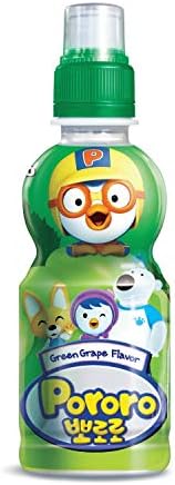 Paldo Fun & Yum Pororo Kids Green Grape Flavor Drink, Pack of 8, Fruit Juice Drinks with Comfortable Push-Pull Sports Cap, Perfect Drink for Children 7.95 fl oz. x 8
