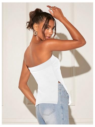 Floerns Women's Solid Strapless Bandeau Split Hem Casual Tube Top2