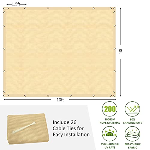 Hanjet 90% Outdoor Sun Shade Cloth With Reinforced Grommet, 8 X 10 Feet, Pergola, Porch, Patio Shade Covers For Shade And Rain, 95% Uv Protection Sun Screen, Beige #TOP1