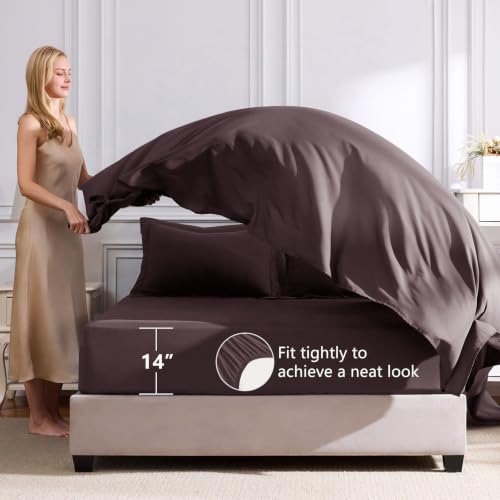 Image of CozyLux Queen Comforter Set Cocoa Powder - Bed in a Bag Queen Size 7 Pieces, Luxury Soft Bed Set for All Seasons, Bedding Set with Down Alternative Comforter, Sheets, Pillowcases & Shams