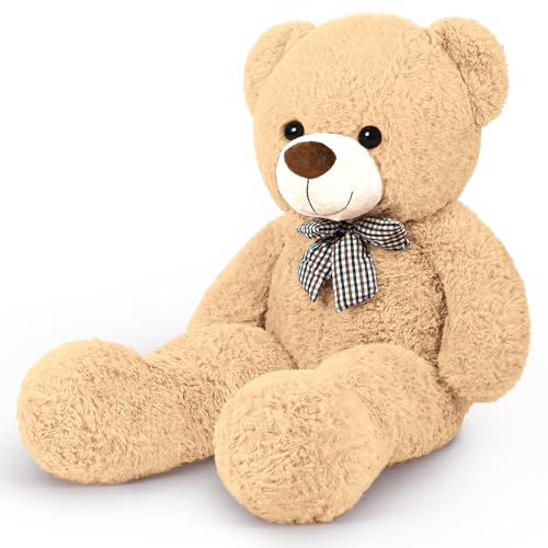 Sausudols XL Teddybär Großer Bär 110 cm groß Riesen Teddy Bär Stofftier Plüschtier Kuscheltier Geschenk für Kinder Freundin Hellbraun
