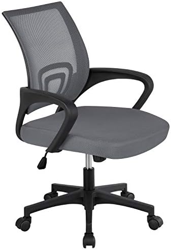 Yaheetech Office Chair Mid Back Executive Task Swivel Rolling Gaming Lumbar Support Modern Desk Computer Ergonomic Mesh Embody Chair Rolly Study Chair with Armrests, Dark Grey