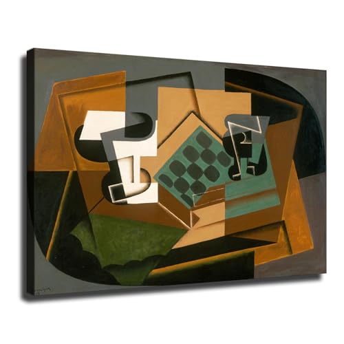 Juan Gris painting artwork- Chessboard. Glass. and Dish Poster HD Canvas Printing Wall Art Decor Aesthetics For Living Room Bedroom kitchen bar Background Decor (24x36inch-Farmed)