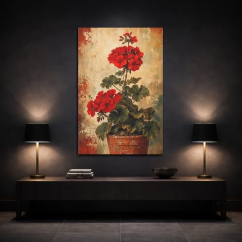 Impression géranium rouge sur toile châssis premium de 3 cm - 3