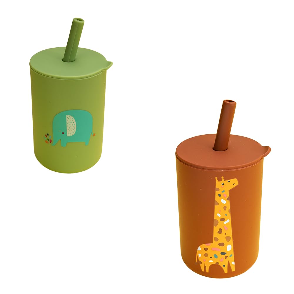 Silicon Straw Cup - Toddler-Friendly, Bite-Proof, and Easy to Clean - Pack of 2, Combo-D08-image-1