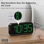 Battery Operated Digital Clock: Cordless Small Alarm Clock for Bedroom Travel - Large Numbers 4 Dimmers for All Ages Green Digits - Image 2