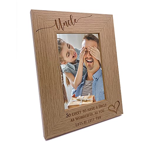 Personalised Uncle Love Heart Engraved Portrait Photo Frame Gift (5 x 7 Inch)