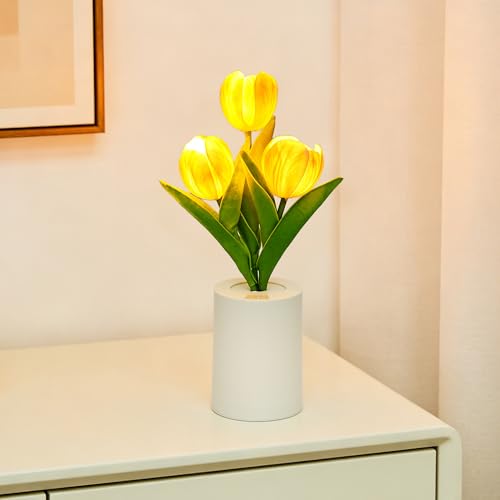 Image of Artificial Pink Tulip Lamp, Bedroom Decor Light Birthday Gifts for Women
