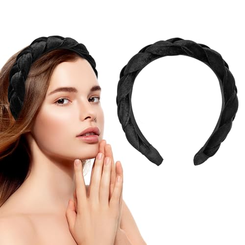 LOPHE Haarreifen Damen, Samt Haarreif Geflochten Stirnband, Haarreif Breit Schwarz Haarschmuck, Vintage Gepolsterte Haarreifen, Stirnbänder Kopfband für Damen und Mädchen
