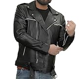 Vintagearc Men’s Biker Jeffrey Dean Negan Walking Dead Cosplay Slim Asymmetric Belted Motorcycle Leather Jacket (3XL, LEATEHR)