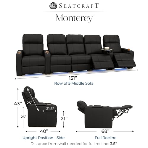 Image of Seatcraft Monterey Home Theater Seating Black Row of 5 Middle Sofa
