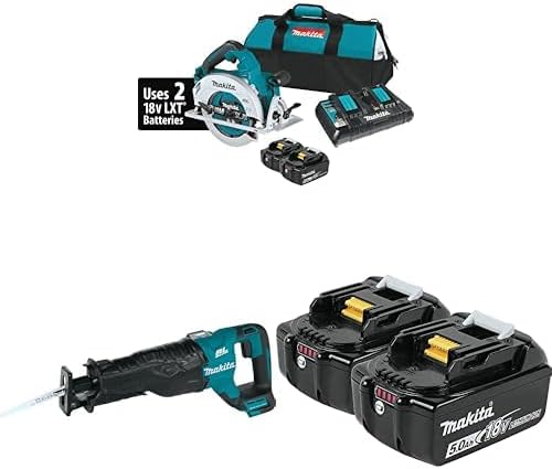 Makita 18V X2 LXT Brushless 7-1/4" Circular Saw Kit, 18V LXT Brushless Recipro Saw & 2-Pack 18V LXT 5Ah Batteries Bundle