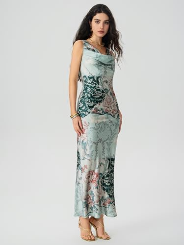 CIDER Maxi Dress Floral Abstract Cowl Neck Mermaid Dress3