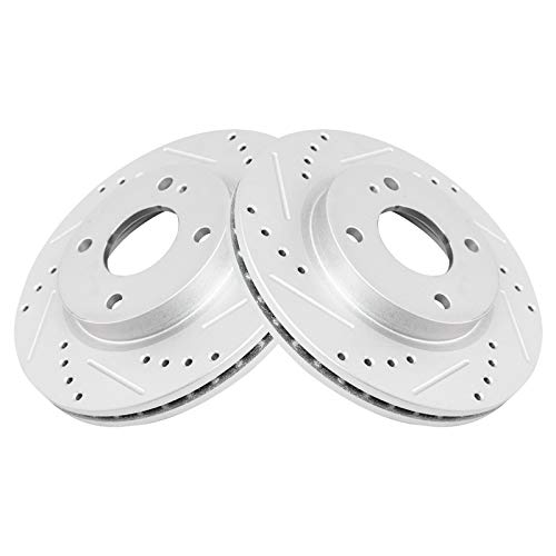 TRQ Front Performance Brake Rotor Drilled Slotted Pair Set for 2011-2018 Ford Fiesta