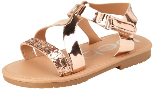 Bebe Girls’ Sandals – Strappy Open Toe Leatherette Toddler Sandals - Cute Glitter Hook And Loop Sandals For Girls (Toddler), Size 8 Toddler, Rose Gold cover
