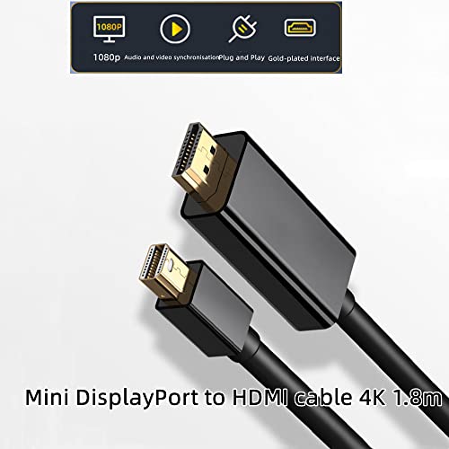 Mini DisplayPort (Mini DP) à HDMI câble 6 pieds Mini DisplayPort Source HDMI Câble d'adaptateur de sortie d'affichage 4K Résolution 3D Vision compatible Thunderbolt Gold prises et jouer