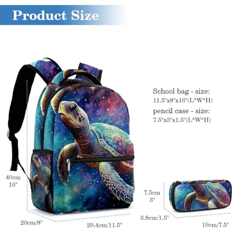 Sac à dos galaxie tortue avec trousse Art Starry Sky pour collège et lycée - 2