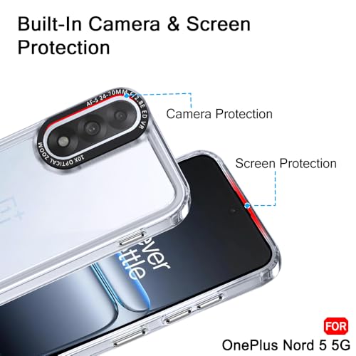 Image of TheGiftKart Hybrid Shockproof Back Cover Case for OnePlus Nord 5 5G | Stylish Camera Border | Electroplated Buttons | Crystal Clear Hard Back Cover Case (TPU & PC, Transparent Bumper)