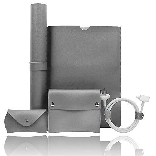 TECOOL Funda Protectora 15 Pulgadas, Fundas Ordenador Portátil PU Cuero Bolsa Sleeve para Macbook Pro 15, MacBook Pro 16, Huawei MateBook D 15 con Bolsa Accesorios y Alfombrilla de Escritorio - Gris Cover