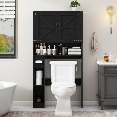Vabches Over The Toilet Storage Cabinet, Farmhouse Storage Cabinet Over Toilet with 2 Barn Doors &&...