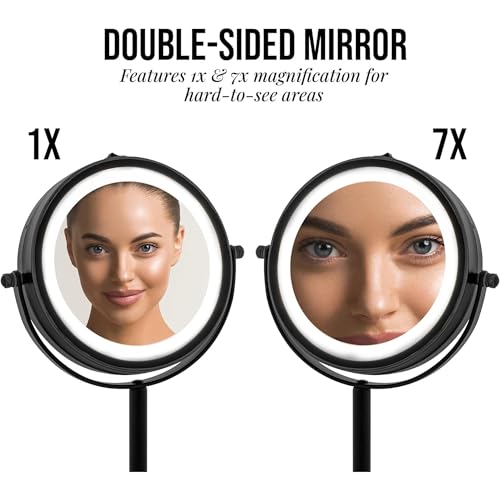 Image of OVENTE 6 inch Lighted Tabletop Round Vanity Mirror, Matte Black MLT60B1X7X