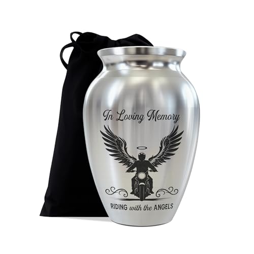 WODORO Motorcycle Mini Keepsake Urn Stainless Steel Small Memorial Urn for Human Ashes Decorative Funeral Urn for Biker Dad Husband Men 2.56 Remembrance Vessel for Road Warriors