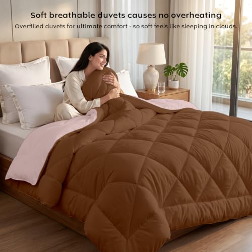 Image of AYKA Reversible Comforter 220 GSM Microfiber Reversible AC Comforter /Blanket for Winter /Quilt /Duvets for Queen Size Single Bed Comforter (60 * 90, Brown & Peach)| TC - 220