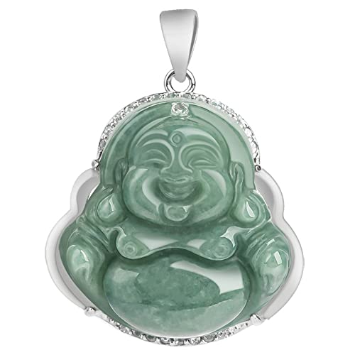 XAoSCd Collier Pendentif Bouddha En Jade Vert Pour Hommes Et Femmes, Collier En Argent S925 Naturel...