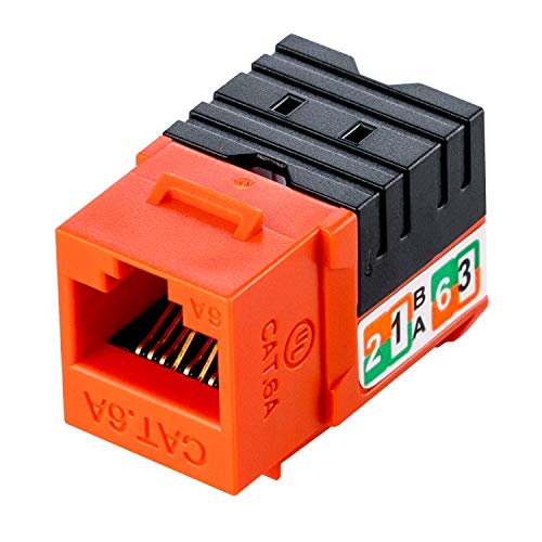 Linkomm 50-Pack Rj45 Cat6A Slim Profile Utp Unshielded Keystone Jack With Punch Down Palm Holder (Orange) #TOP1