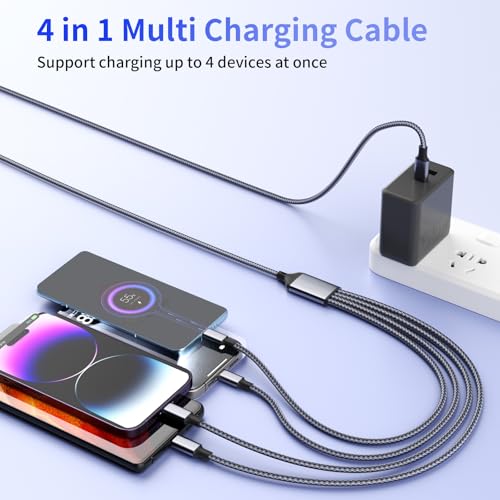 Cable de carga múltiple USB C de nailon trenzado resistente de 5 pies 4