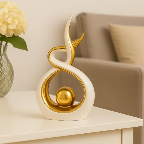White & Gold Abstract Ceramic Ornament – Modern Decorative Sculpture