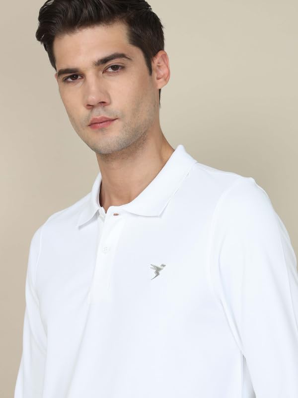 Image of TECHNOSPORT Mens Slim Fit Polyester Active Wear Collar Polo T-Shirt with Long Sleeves for Workout, Sports