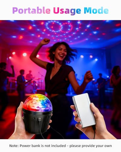 Image of 2-Pack DJ Lights for Parties, Disco Ball with Remote Control and 6.6ft Type-C Cable, Sound-Activated Stage Lights Feature 3 Speed Rotation Modes (Ideal for Home Dance and Holiday Decorations)