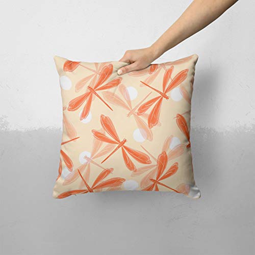 iiRov Coral Dragonfly - Custom Decorative Home Decor Indoor or Outdoor Throw Pillow Cover for Sofa, Bed or Couch Cushion (Pillow CASE Cover ONLY)