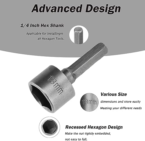 Image of AASONS 9pcs Nut Driver Drill Bit Set Socket Bit Chuck Adapter 1 /4 inch Hex Shank 5-13mm Metric Socket Strong Sleeve Wrench Screw Power Drill Adapter Tool for Screws Hooks Bolt Heads