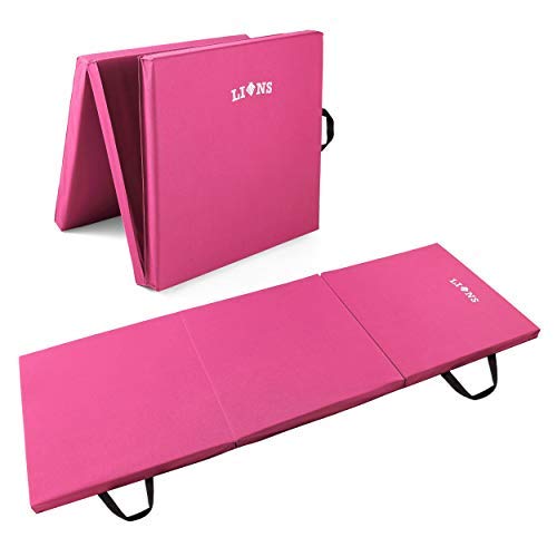 Lions Tri Folding Exercise Yoga Mat Fitness Pilates Physio Crash Water Proof Gym Workout Camping Non Slip (Pink)