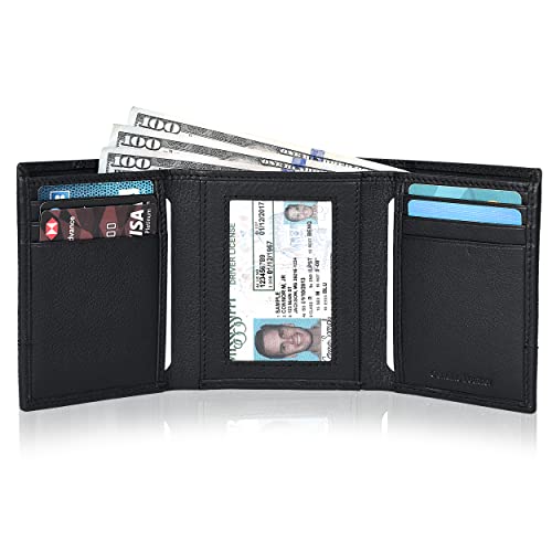 Image of Tri fold Leather Wallet for Men with RFID | Slim Wallets for Men with 1 ID and 6 Credit card slots | Front Pocket Minimalist