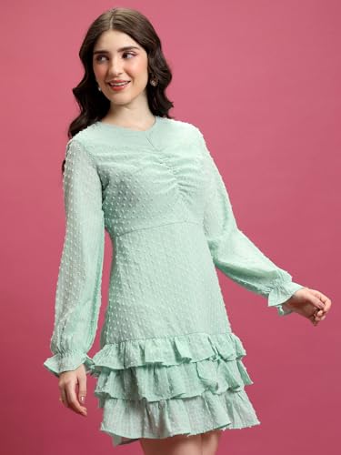 Image of Tokyo Talkies Women's Long Sleeves Round Neck Self Design Dresses | Stylish Dresses | Casual Dresses