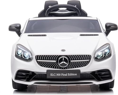 Mercedes SLC 300 Final Edition 12V Auto Elettrica per Bambini con Licenza Ufficiale Doppio Motore Telecomando Parentale Soft Start Luci LED USB MP3 Carico 30 Kg (Bianco)