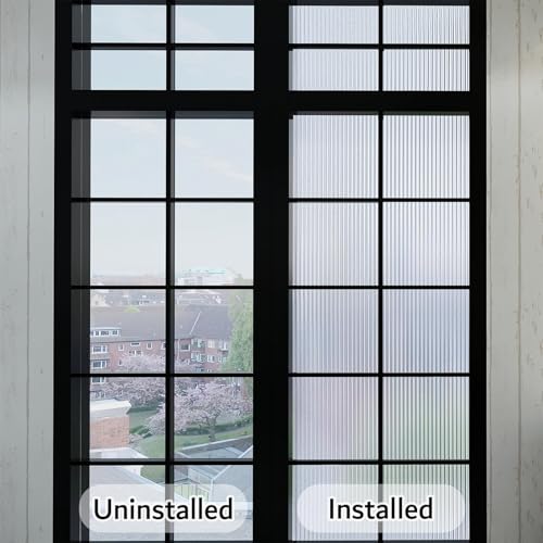 Image of WOO Home Frosted Glass Window Film & Stickers (24 X 150 Inchs) Privacy Window Cover for Home & Office - Easy Apply, UV Protection, Removable Decorative Film (Fluted Film 2 X 12.5 SQFT)