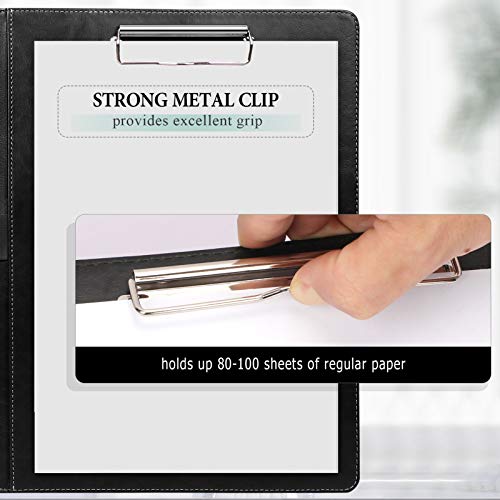 Toplive Resume Padfolio Portfolio Folder, PU Leather Business Document Organizer Letter Size with Clipboard Receipt Sleeve and Card Holder, for Interview, Conference and Presentation,Black