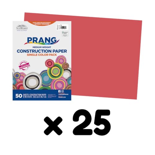 Image of Prang Construction Paper, 12 inch x 18 inch, Red, 50 /Pack, 25 Packs