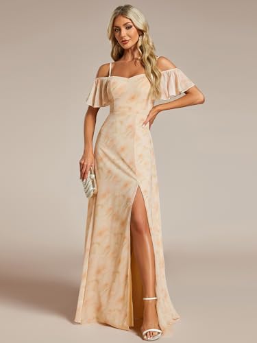 Image of Ever-Pretty Women's Formal Dresses Off Shoulder Short Sleeve Split A-Line Floor Length Bridesmaid Dresses 0237